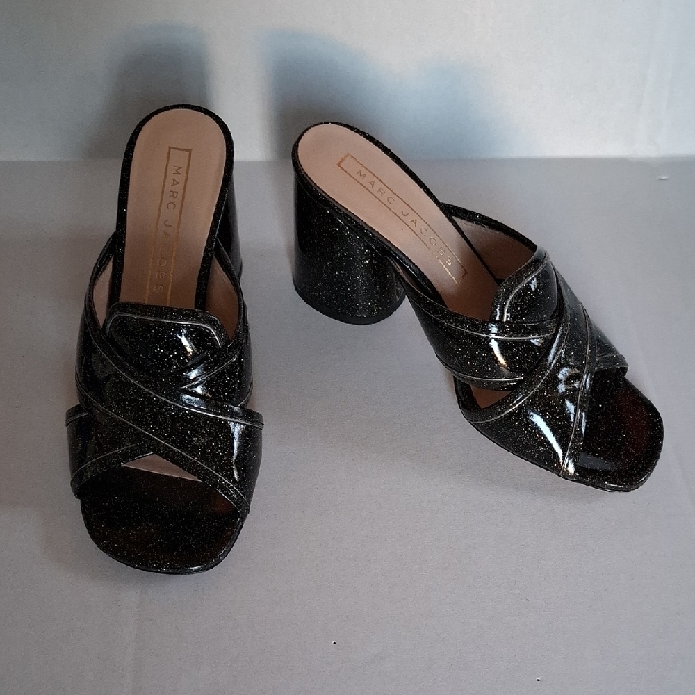 Marc Jacobs Black Glitter Mules